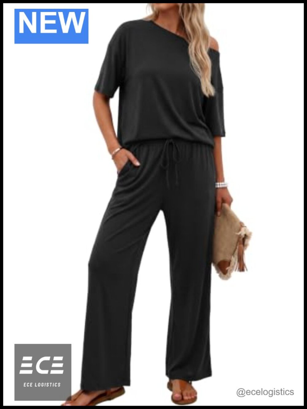 Women's 2 Piece Off Shoulder Lounge Set Short Sleeve Knit Sweatsuit
